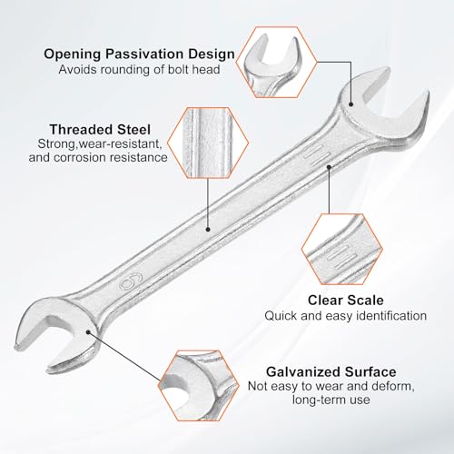 5pcs Double Open End Wrench 9mm x 11mm Metric 15 Degree Offset Angle Small Flat Head Wrench Galvanizing Open Ended Spanner for Automotive Repair Furniture Assembly (5 Count)