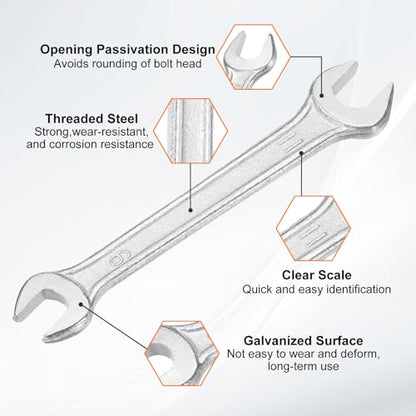 Double Open End Wrench 9mm x 11mm Metric 15 Degree Offset Angle Small Flat Head Wrench Galvanizing Open Ended Spanner for Automotive Repair Furniture Assembly