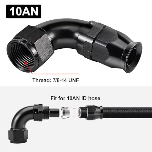 10AN 90 Degree PTFE One Piece Full Flow End Hose Fitting Aluminum Black