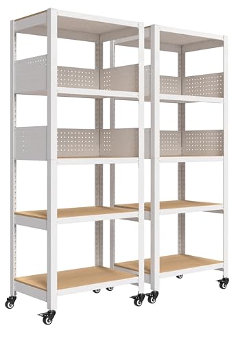 5 Tier Rolling Shelving Unit with Lockable Wheels Multipurpose Storage Cart with Pegboards for Kitchen Laundry Pantry 24" W 2Pack (2 Count)