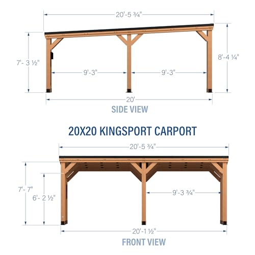 Kingsport 20' x 20' Cedar Wood Outdoor Carport Garage with Heavy