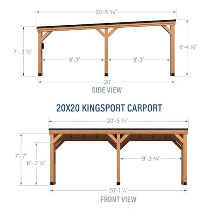Kingsport 20' x 20' Cedar Wood Outdoor Carport Garage with Heavy