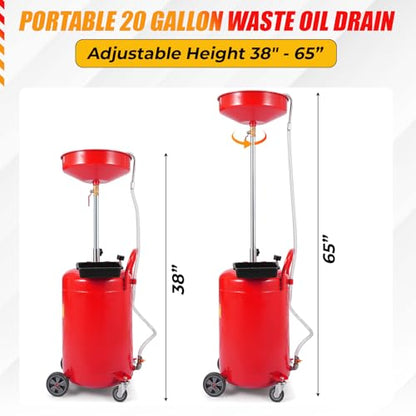 20 Gallon Waste Oil Drain Tank Portable Air Operated Oil Drainer with Adjustable Funnel Height 38