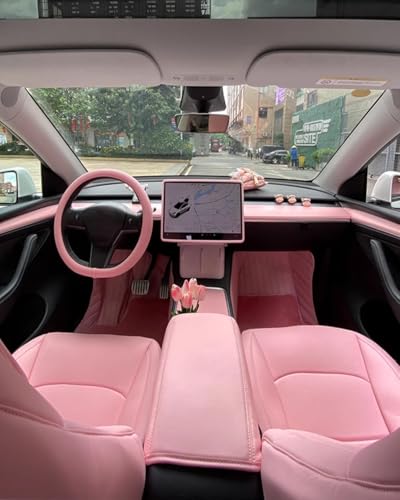 Pink Dashboard Cover and Front Door Cover Compatible with Tesla Model 3（2021 (2 Count)