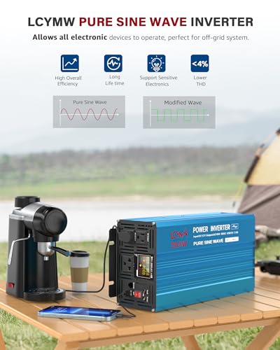 2000 Watt Inverter Pure Sine Wave DC 12V to 110V AC Power Inverters with 3 AC Charger Outlets