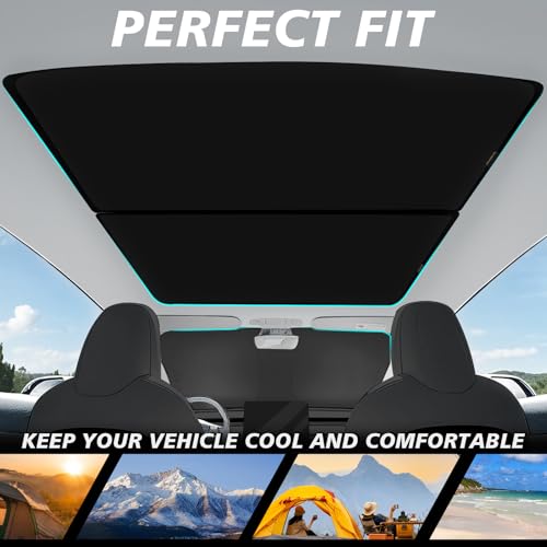 3PCS Windshield& Roof Sunshade Compatible with 2026 2025 Tesla New Model Y Juniper Foldable Sun Shade Accessory Heat UV Protection Visor Accessories with Storage Bag (3 Count)