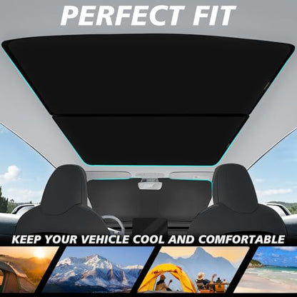 3PCS Windshield& Roof Sunshade Compatible with 2026 2025 Tesla New Model Y Juniper Foldable Sun Shade Accessory Heat UV Protection Visor Accessories with Storage Bag (3 Count)