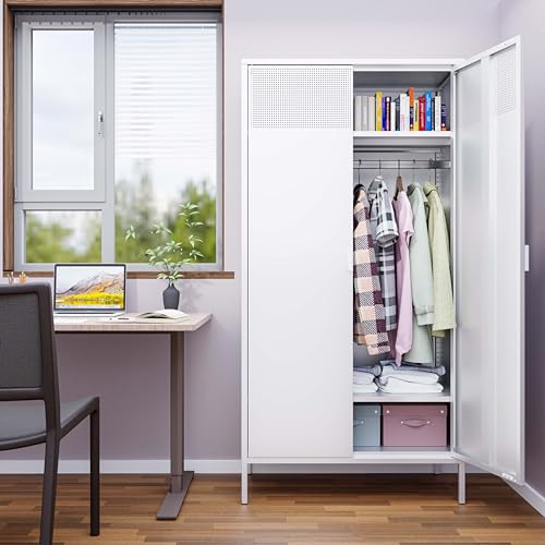 Metal Storage Cabinets Locker with Hanging Rod and Adjustable Shelves