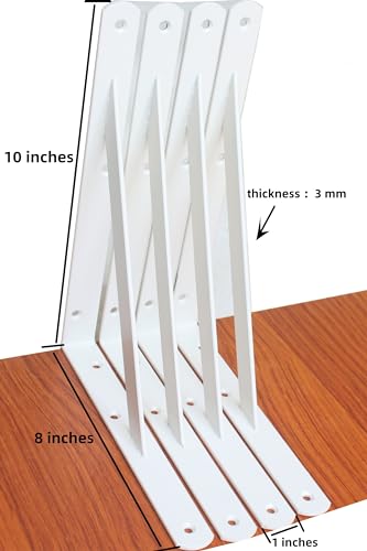 12 Pack L10 x H 8" White Heavy Duty Shelf Brackets with Screws Metal Shelf Brackets Shelf Support Angle Brackets for Shelves L Brackets Heavy Duty Floating Shelf (12 Count)