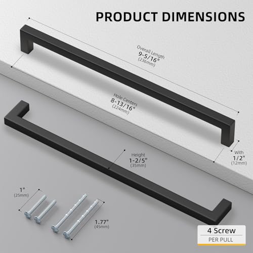 100 Pack 8-4/5 Inch Black Cabinet Handles Kitchen Drawer Pulls