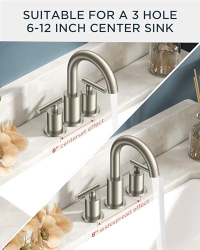 Bathroom Sink Faucet 3 Hole Brushed Nickel 8 Inch Widespread 2 Pack