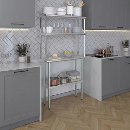 Stainless Steel Work Table Double Tier Overshelf