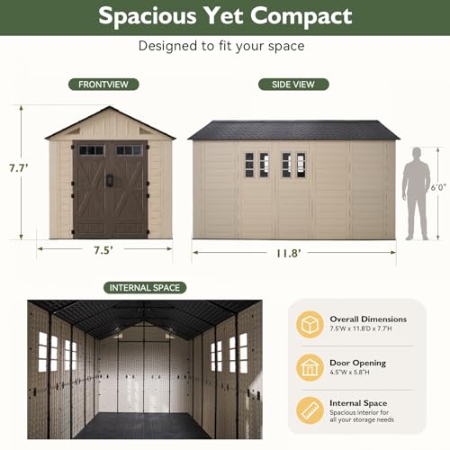 8x12 Ft Outdoor Storage Shed with Lighe & Floor