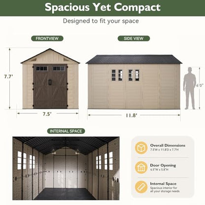 8x12 Ft Outdoor Storage Shed with Lighe & Floor