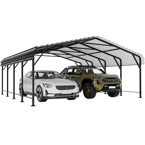 JY QAQA 20 x 20 FT Heavy Duty Metal Carport Canopy with Galvanized Steel Roof
