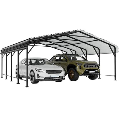 JY QAQA 20 x 20 FT Heavy Duty Metal Carport Canopy with Galvanized Steel Roof