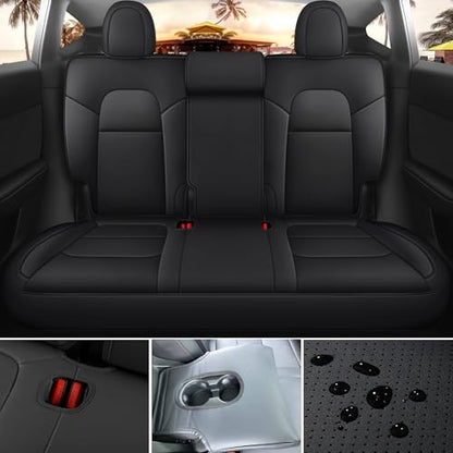 for Tesla Model Y Seat Covers Custom Fit Leather Seat Cover Black