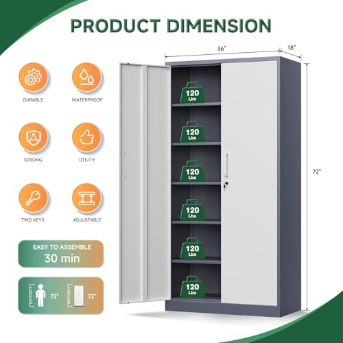 Metal Storage Cabinet with Lock Door and 5 Shelves