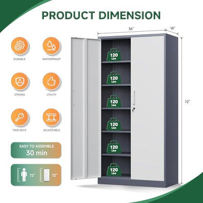 Metal Storage Cabinet with Lock Door and 5 Shelves