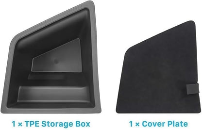 GGCLIMAX Rear Trunk Left Side Storage Box Compatible for Tesla Model 3 2020-2023 TPE+Flocking Material Black Trunk Organizer With Drawstring Partition Decoration Car Accessories