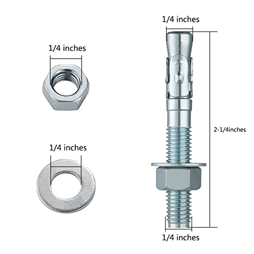 1/4x2-1/4" 50Pcs Inch Standard Fasteners for Heavy-Duty Zinc Wedge Anchors for Cement and Concrete (50 Count)