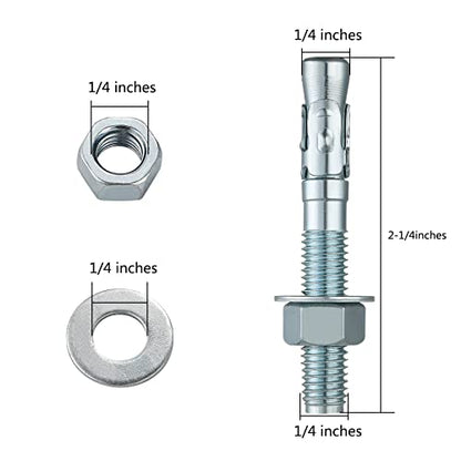 1/4x2-1/4 10Pcs Inch Standard Fasteners for Heavy-Duty Zinc Wedge Anchors for Cement and Concrete (10 Count)