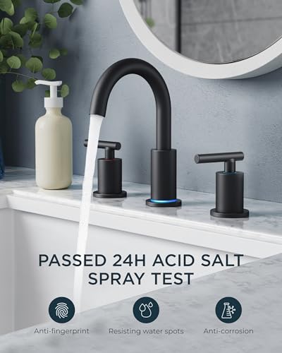 Bathroom Sink Faucet 3 Hole Black 8 Inch Widespread