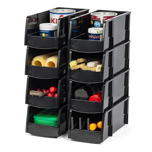 8-Pack, Large Stackable Storage Bins, Black (8 Count)