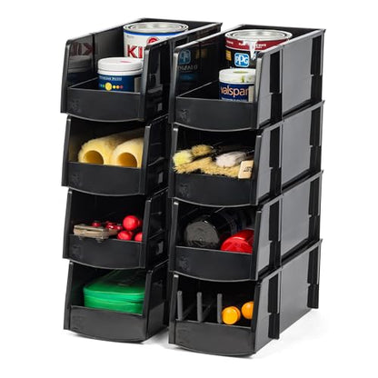8-Pack, Large Stackable Storage Bins, Black (8 Count)