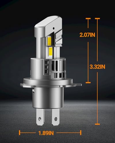 H4/9003/HB2 Fog Light Bulbs, 50000LM 6500K Cool White, 1:1 Mini Size, H4 Bulb with 13000RPM Cooling Fan, 3 Mins Plug-N-Play, IP67 Waterproof Non-polarity, Pack of 2