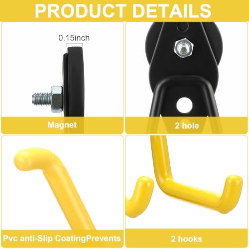 6 Pcs Large Magnetic Hooks Heavy Duty Garage Magnet Hooks Strong Storage Utility Magnetic Hangers with Anti Slip Rubber Coating for Indoor and Outdoor Hanging (6 Count)