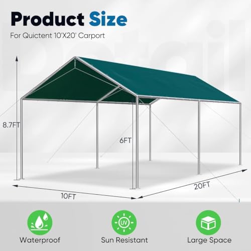 10x20 ft Heavy Duty Car Canopy Galvanized Frame Carport Outdoor Party Tent Boat Shelter with 3 Reinforced Steel Cables