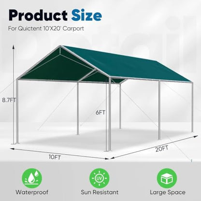 10x20 ft Heavy Duty Car Canopy Galvanized Frame Carport Outdoor Party Tent Boat Shelter with 3 Reinforced Steel Cables