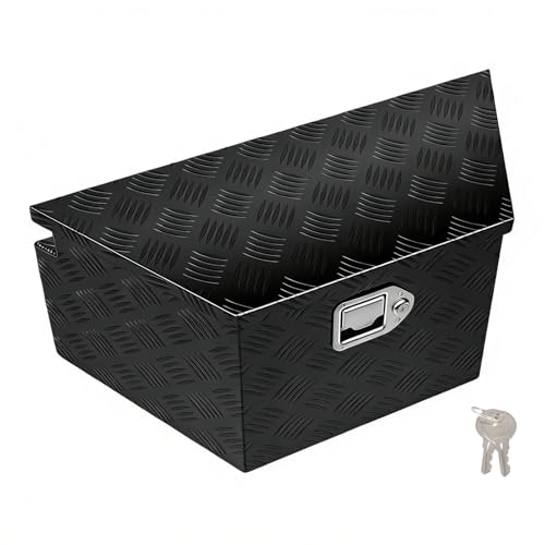 27" x 13" x 13" Trailer Tongue Tool Box Heavy Duty Aluminum with Latch and Keys Trailer Toolbox Organizer Truck Underbody Box Compatible with Pick Up Truck Bed RV Trailer ATV Black