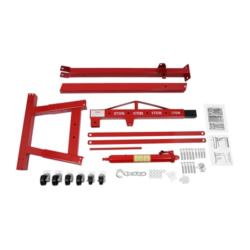 Folding Engine Hoist 1 Ton Engine Crane Lift with 6 Caster Wheels 2200LBS Steel Hydraulic Engine Crane 4 Adjustable Positions for Car Fixing Workshops Garages Warehouse