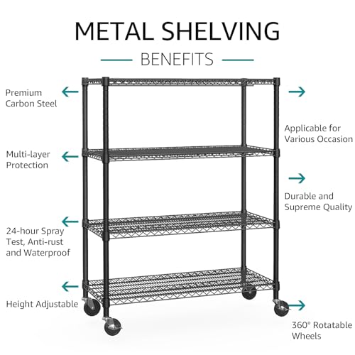 Garage Shelving Wide Storage Shelves 4 Tier Metal Shelves 3200 LBS Heavy Duty Adjustable Utility Shelf Rack Black 23.6" D x 53.1" W x 73.6" H (4 Count)
