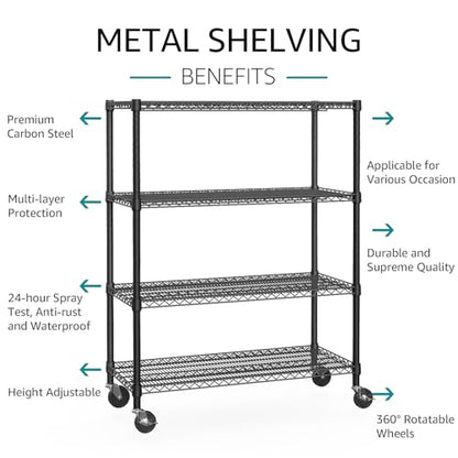 Garage Shelving Wide Storage Shelves 4 Tier Metal Shelves 3200 LBS Heavy Duty Adjustable Utility Shelf Rack Black 23.6" D x 53.1" W x 73.6" H (4 Count)