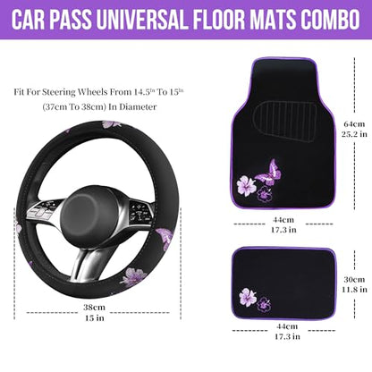Butterfly Steering Wheel Cover and Waterproof Car Floor Mats