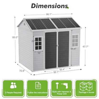 8x6 FT Resin Storage Shed with Floor Windows and Vents