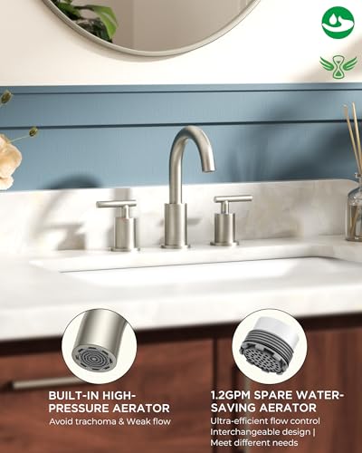 Widespread Brushed Nickel Bathroom Faucet 3 Hole Commercial Faucet