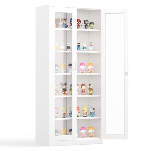 Lockable Display Cabinet with Glass Doors & 5 Adjustable Shelves
