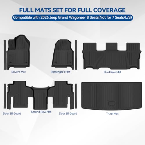 Custom Fit Floor Mats for 2026 Jeep Grand Wagoneer 8 Seats