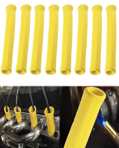8 PCS 2500° Spark Plug Wire Heat Shield Boots Protector 6 Inch High Temp Ignition Sleeve Cover Replacement for LS1 LS2 SBC BBC 350 454 Car Truck Engine Headers Boot Wrap