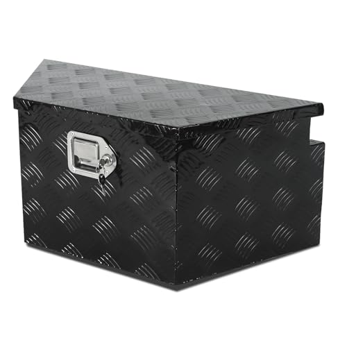 26 Inch Heavy Duty Aluminum Stripes Plated Tool Box Pick Up Truck Bed RV Trailer Tongue Toolbox Waterproof Storage Organizer with Lock and Keys