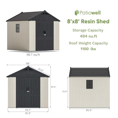 8x8 FT Resin Outdoor Storage Shed with Floor