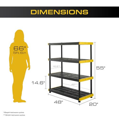 4 Tier Heavy Duty Plastic Storage Shelves for Garage Organization