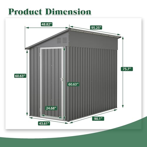 Lean to Storage Shed 4x8 FT Metal Sheds & Outdoor Storage Cabinet Lockable Tool Organization Bike Mower Shed Portable Outside for Garden Patio
