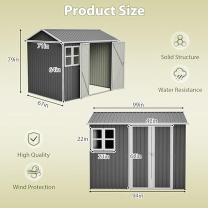 8X 6ft Outdoor Storage Shed with Clear Window