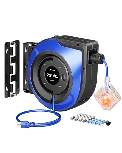 6 Grounded Outlets Retractable Extension Cord Reel
