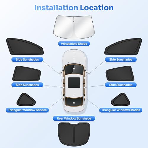 Window Shades for 2025 2026 New Tesla Model Y Juniper Accessories Windshield Sun Shade Side Rear Window Covers Sunshade Sun Visor Shield Privacy Protection for Camping Keep Car Cool Black 8PCS (8 Count)